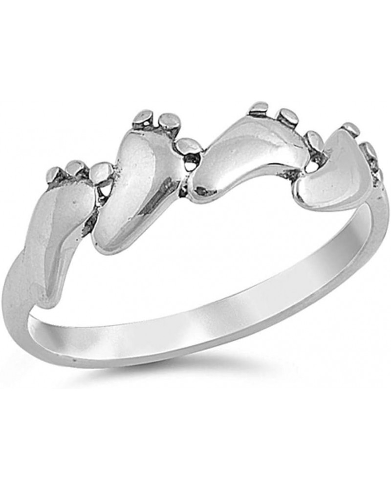 Feet Foot Footprint Ring New .925 Sterling Silver Band Sizes 3-10 $10.52 Rings