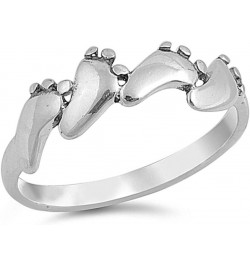 Feet Foot Footprint Ring New .925 Sterling Silver Band Sizes 3-10 $10.52 Rings