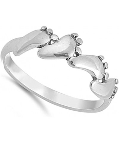 Feet Foot Footprint Ring New .925 Sterling Silver Band Sizes 3-10 $10.52 Rings