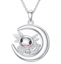 Diamond Moon Necklace for Women 925 Sterling Silver Black Cat/Panda/Squirrel/Mermaid/Axolotl Moon Graduation Friendship Neckl...