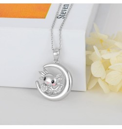 Diamond Moon Necklace for Women 925 Sterling Silver Black Cat/Panda/Squirrel/Mermaid/Axolotl Moon Graduation Friendship Neckl...