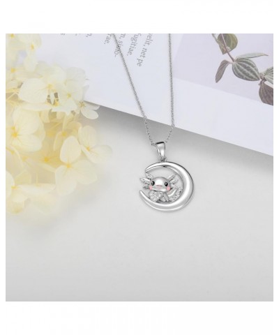 Diamond Moon Necklace for Women 925 Sterling Silver Black Cat/Panda/Squirrel/Mermaid/Axolotl Moon Graduation Friendship Neckl...