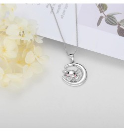 Diamond Moon Necklace for Women 925 Sterling Silver Black Cat/Panda/Squirrel/Mermaid/Axolotl Moon Graduation Friendship Neckl...