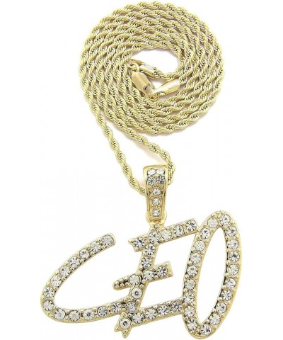 Stone Filled CEO Pendant 18,20,24 inches Chain Necklace in Gold, Silver Tone Gold / 2mm 24" Rope Chain $12.72 Necklaces