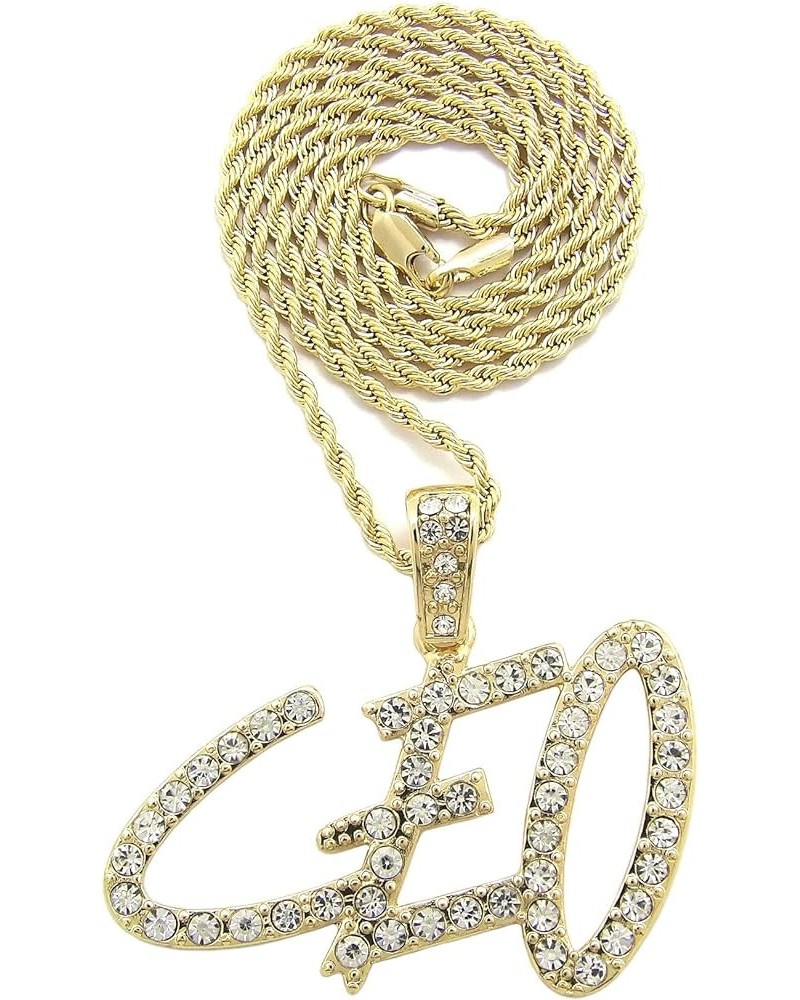 Stone Filled CEO Pendant 18,20,24 inches Chain Necklace in Gold, Silver Tone Gold / 2mm 24" Rope Chain $12.72 Necklaces