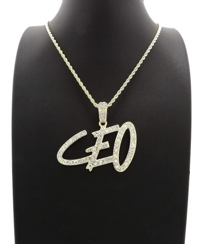 Stone Filled CEO Pendant 18,20,24 inches Chain Necklace in Gold, Silver Tone Gold / 2mm 24" Rope Chain $12.72 Necklaces