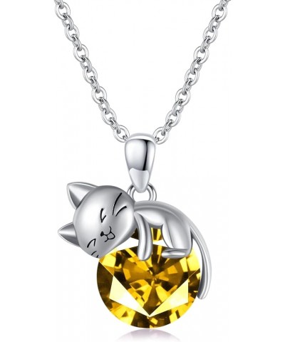 Cat Necklace wih Bithstone 925 Sterling Silver Cat Pendan Necklace Gift for Women November $31.26 Necklaces