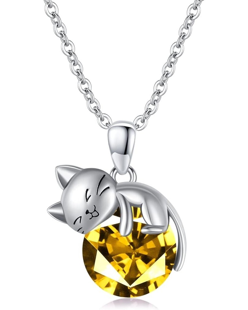 Cat Necklace wih Bithstone 925 Sterling Silver Cat Pendan Necklace Gift for Women November $31.26 Necklaces