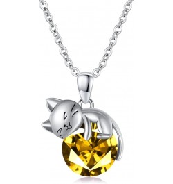 Cat Necklace wih Bithstone 925 Sterling Silver Cat Pendan Necklace Gift for Women November $31.26 Necklaces