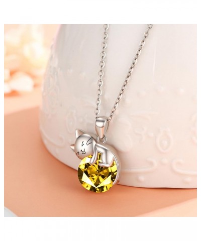 Cat Necklace wih Bithstone 925 Sterling Silver Cat Pendan Necklace Gift for Women November $31.26 Necklaces