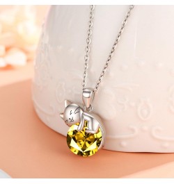 Cat Necklace wih Bithstone 925 Sterling Silver Cat Pendan Necklace Gift for Women November $31.26 Necklaces