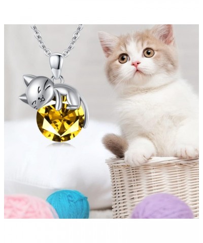 Cat Necklace wih Bithstone 925 Sterling Silver Cat Pendan Necklace Gift for Women November $31.26 Necklaces