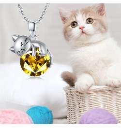 Cat Necklace wih Bithstone 925 Sterling Silver Cat Pendan Necklace Gift for Women November $31.26 Necklaces