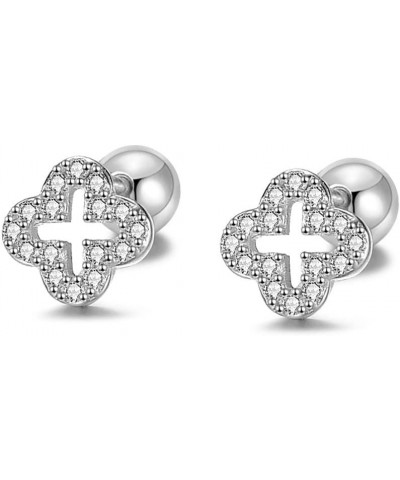 20G Dainty Clover Cartilage Tiny Stud Earrings for Women Teen Girls 925 Sterling Silver Crystal Cubic Zirconia Cross Flower T...