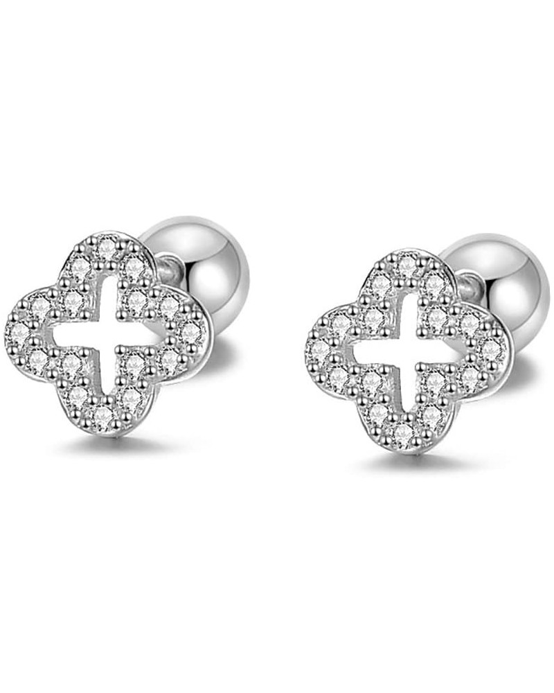 20G Dainty Clover Cartilage Tiny Stud Earrings for Women Teen Girls 925 Sterling Silver Crystal Cubic Zirconia Cross Flower T...