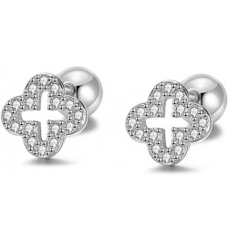 20G Dainty Clover Cartilage Tiny Stud Earrings for Women Teen Girls 925 Sterling Silver Crystal Cubic Zirconia Cross Flower T...