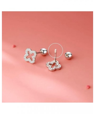 20G Dainty Clover Cartilage Tiny Stud Earrings for Women Teen Girls 925 Sterling Silver Crystal Cubic Zirconia Cross Flower T...