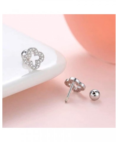 20G Dainty Clover Cartilage Tiny Stud Earrings for Women Teen Girls 925 Sterling Silver Crystal Cubic Zirconia Cross Flower T...