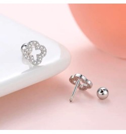 20G Dainty Clover Cartilage Tiny Stud Earrings for Women Teen Girls 925 Sterling Silver Crystal Cubic Zirconia Cross Flower T...