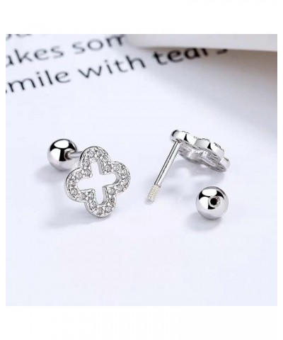 20G Dainty Clover Cartilage Tiny Stud Earrings for Women Teen Girls 925 Sterling Silver Crystal Cubic Zirconia Cross Flower T...