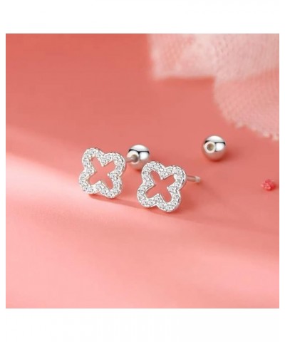 20G Dainty Clover Cartilage Tiny Stud Earrings for Women Teen Girls 925 Sterling Silver Crystal Cubic Zirconia Cross Flower T...