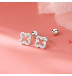 20G Dainty Clover Cartilage Tiny Stud Earrings for Women Teen Girls 925 Sterling Silver Crystal Cubic Zirconia Cross Flower T...