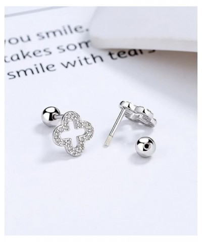 20G Dainty Clover Cartilage Tiny Stud Earrings for Women Teen Girls 925 Sterling Silver Crystal Cubic Zirconia Cross Flower T...