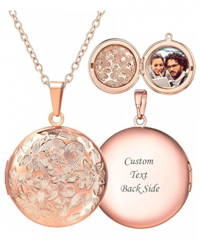 Personalized Picture Necklaces for Women Girls, Platinum/Gold Plated Lockets with 18 Inch Chain, Custom Photo & Text Flower H...