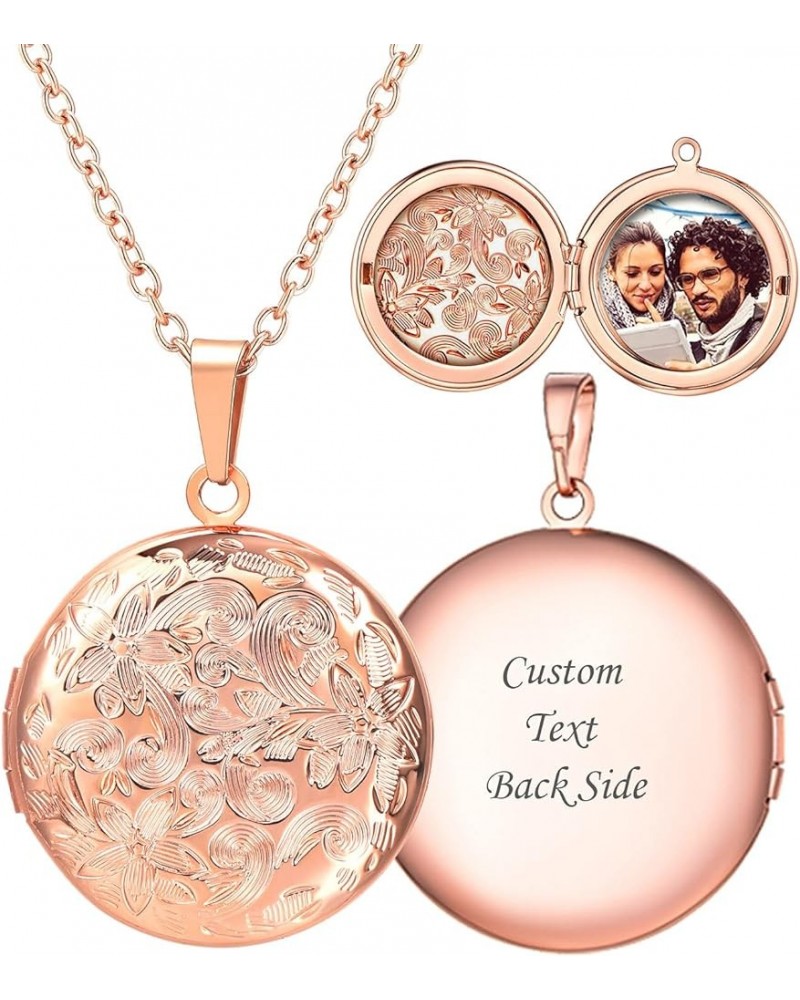 Personalized Picture Necklaces for Women Girls, Platinum/Gold Plated Lockets with 18 Inch Chain, Custom Photo & Text Flower H...