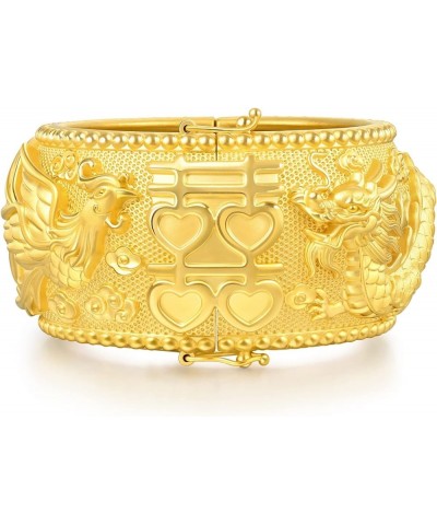 Chinese Wedding Collection 999.9 24K Solid Gold Price-by-Weight Gold Dragon and Phoenix Bangle for Women and Wedding Occasion...