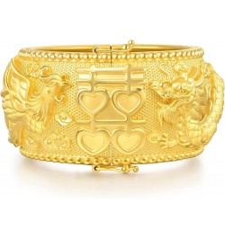 Chinese Wedding Collection 999.9 24K Solid Gold Price-by-Weight Gold Dragon and Phoenix Bangle for Women and Wedding Occasion...