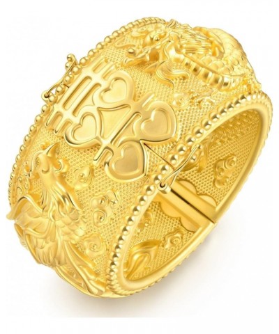 Chinese Wedding Collection 999.9 24K Solid Gold Price-by-Weight Gold Dragon and Phoenix Bangle for Women and Wedding Occasion...