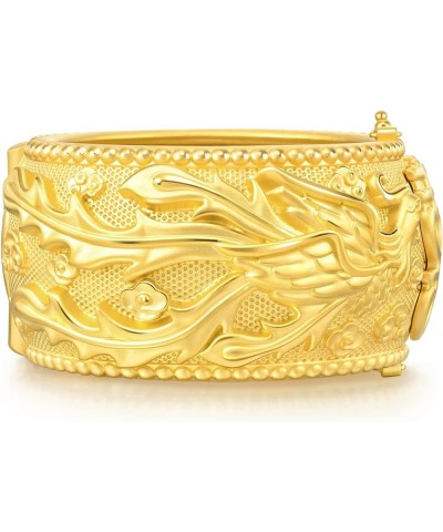 Chinese Wedding Collection 999.9 24K Solid Gold Price-by-Weight Gold Dragon and Phoenix Bangle for Women and Wedding Occasion...