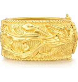 Chinese Wedding Collection 999.9 24K Solid Gold Price-by-Weight Gold Dragon and Phoenix Bangle for Women and Wedding Occasion...