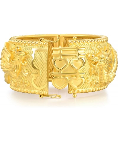 Chinese Wedding Collection 999.9 24K Solid Gold Price-by-Weight Gold Dragon and Phoenix Bangle for Women and Wedding Occasion...