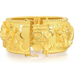 Chinese Wedding Collection 999.9 24K Solid Gold Price-by-Weight Gold Dragon and Phoenix Bangle for Women and Wedding Occasion...