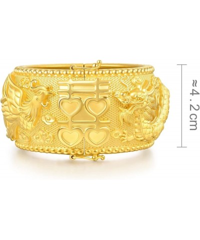 Chinese Wedding Collection 999.9 24K Solid Gold Price-by-Weight Gold Dragon and Phoenix Bangle for Women and Wedding Occasion...