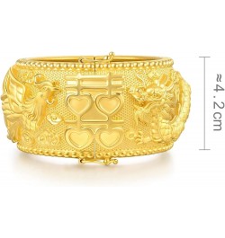 Chinese Wedding Collection 999.9 24K Solid Gold Price-by-Weight Gold Dragon and Phoenix Bangle for Women and Wedding Occasion...