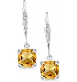 925 Sterling Silver Yellow Citrine and White Diamond Earrings For Women (2.81 Cttw, Gemstone November Birthstone, Cushion 7MM...