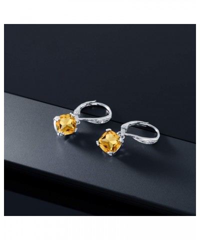 925 Sterling Silver Yellow Citrine and White Diamond Earrings For Women (2.81 Cttw, Gemstone November Birthstone, Cushion 7MM...