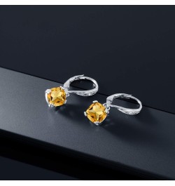 925 Sterling Silver Yellow Citrine and White Diamond Earrings For Women (2.81 Cttw, Gemstone November Birthstone, Cushion 7MM...