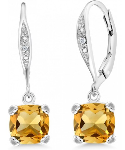 925 Sterling Silver Yellow Citrine and White Diamond Earrings For Women (2.81 Cttw, Gemstone November Birthstone, Cushion 7MM...