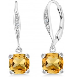 925 Sterling Silver Yellow Citrine and White Diamond Earrings For Women (2.81 Cttw, Gemstone November Birthstone, Cushion 7MM...