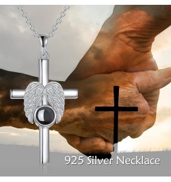 Angel Wings Neckalce Sterling Silver Cross Angel Wings Jewelry Angel Wings Gifts for Women Teens 2-100 Language I Love You $1...