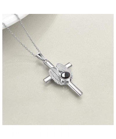 Angel Wings Neckalce Sterling Silver Cross Angel Wings Jewelry Angel Wings Gifts for Women Teens 2-100 Language I Love You $1...