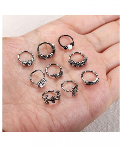 Black Nose Ring 20G 8MM Nose Rings Hoops For Women Men 9PCS Opal CZ Heart Hoop Nose Ring Lip Septum Cartilage Hoop Star Moon ...