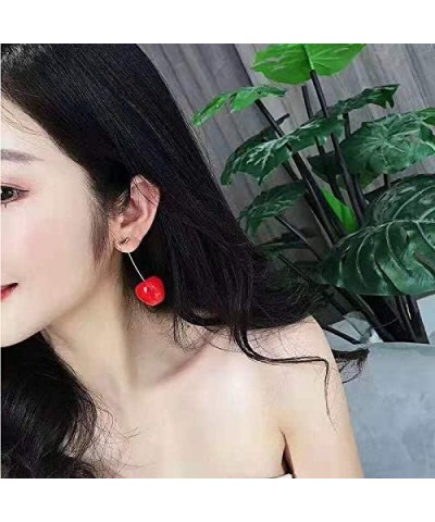 3D Cherry Dangle Earrings vivid Fruit Sweet Jewelry for Women Girls Deep Red $6.48 Earrings