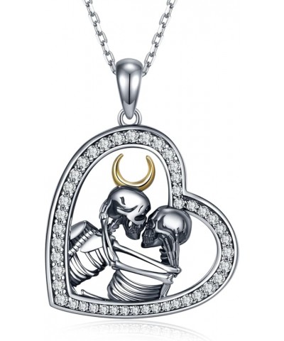 Skeleton Necklace Sterling Silver Skeleton Lover Pendant Necklace Skull Gothic Jewelry for Women Men Silver $23.50 Necklaces