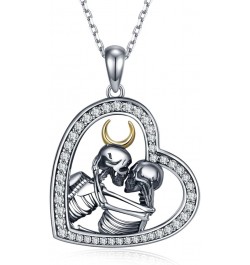 Skeleton Necklace Sterling Silver Skeleton Lover Pendant Necklace Skull Gothic Jewelry for Women Men Silver $23.50 Necklaces