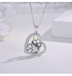 Skeleton Necklace Sterling Silver Skeleton Lover Pendant Necklace Skull Gothic Jewelry for Women Men Silver $23.50 Necklaces